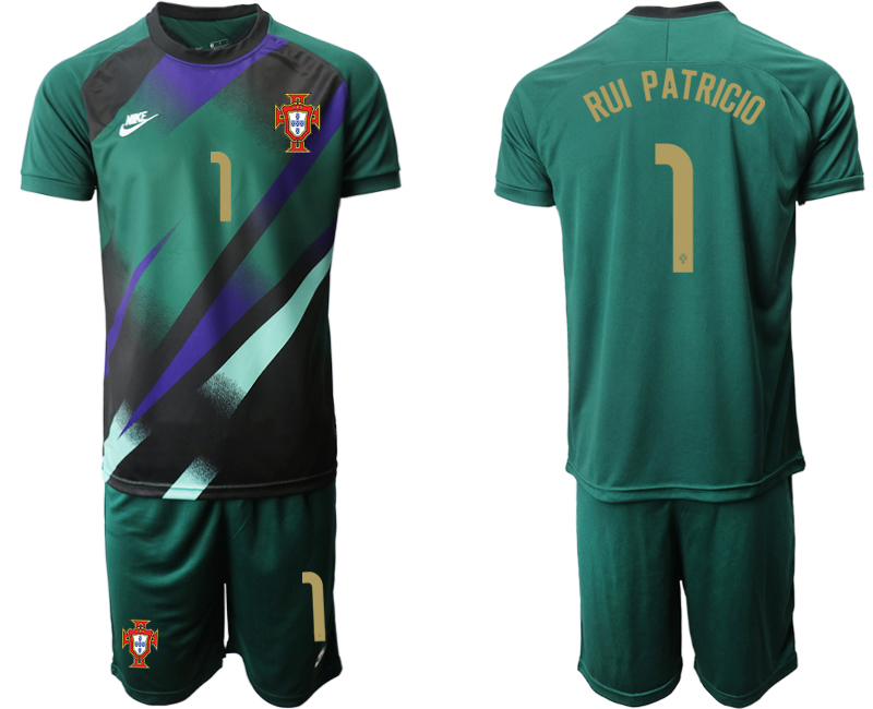 Men 2021 European Cup Portugal green goalkeeper #1 Soccer Jerseys1